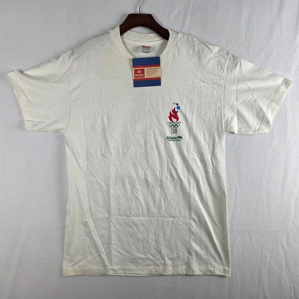Vintage 1996 Atlanta Olympics Hanes Heavyweight T-Shirt White Large NWT USA Made